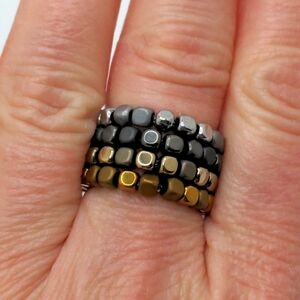 Cubed Mixed Metal Beaded Ring Set